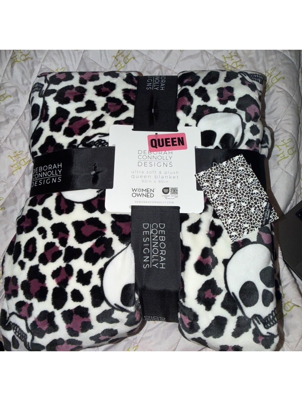 Deborah Connolly Designs Skull Purple Leopard  Print Queen Halloween Blanket